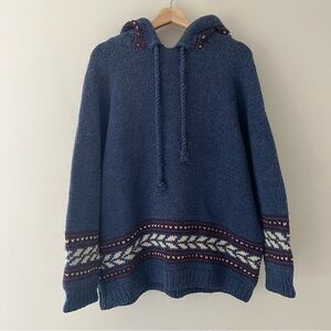Winterhouses Vintage Wool Sweater Hooded Fair Isle Blue Purple Size XL Apres Ski